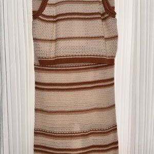 Freshman Knit Top & Long Skirt Set Tan/Brown and Cream